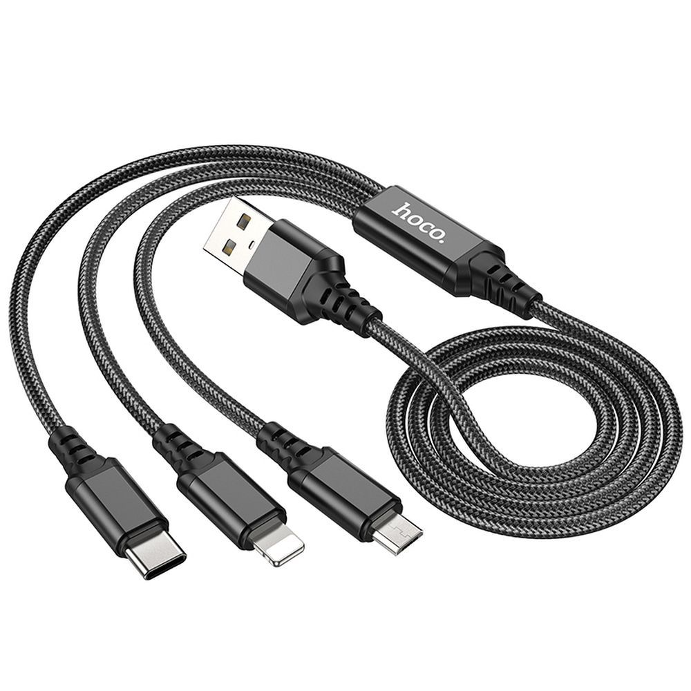 USB-A Charging Cable - Lightning / microUSB / USB-C HOCO X76 3in1, 18W, 1m, Black