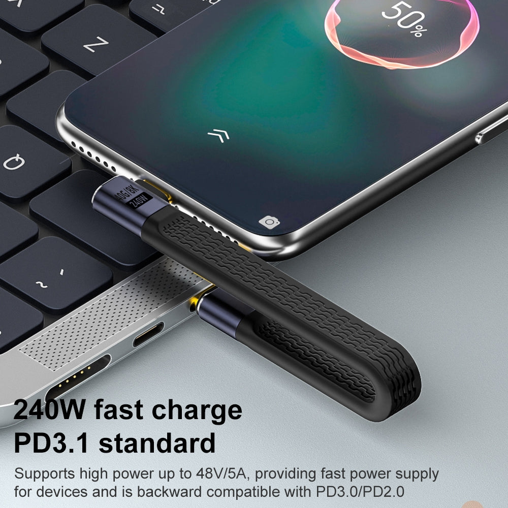 USB-C Daten- und Ladekabel - USB-C OEM Angled 8K Video, 240W, 0,15m, Schwarz