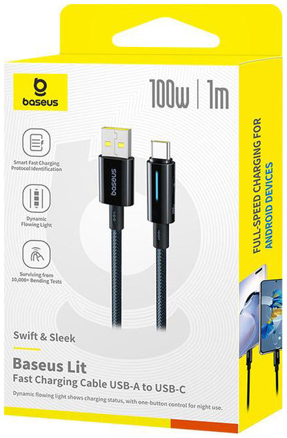USB-A - USB-C Daten- und Ladekabel Baseus Lit Button Control, 100W, 1m, Schwarz P10379002121-00