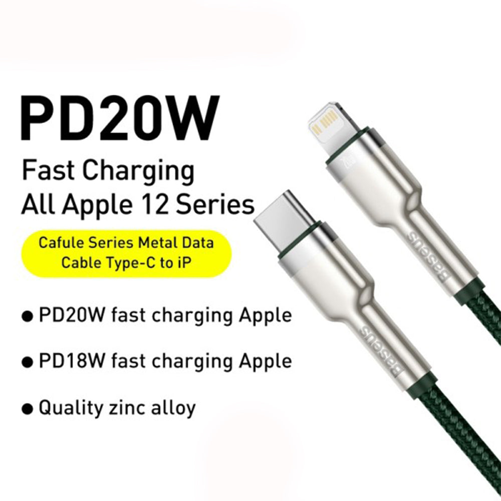USB-C - Lightning Lade- und Datenkabel Baseus Cafule Metal Series, 20W, 2m, Grün CATLJK-B06