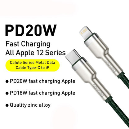USB-C - Lightning Lade- und Datenkabel Baseus Cafule Metal Series, 20W, 2m, Grün CATLJK-B06