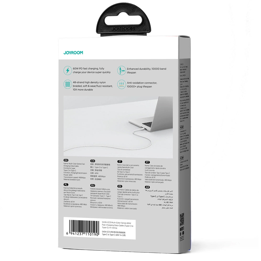 USB-C Daten- und Ladekabel - USB-C Joyroom Multi-Color S-A34, 60W, 1m, Weiß