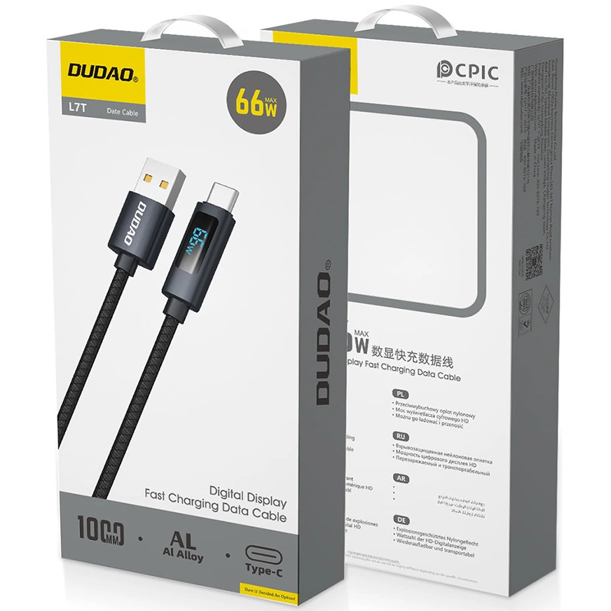 Daten- und Ladekabel USB-A - USB-C Dudao L7T Display, 66W, 1m, Schwarz