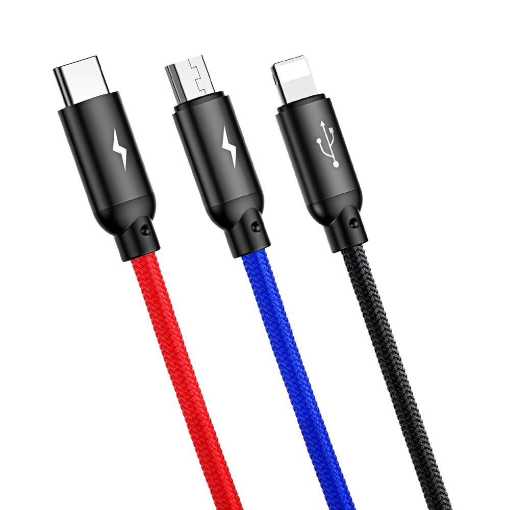 USB-A Ladekabel - Lightning / microUSB / USB-C Baseus Colors 3in1, 20W, 1,2m, Schwarz CAMLT-BSY01