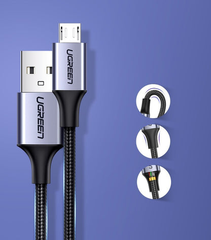 Daten- und Ladekabel USB-A - microUSB UGREEN US290, 18W, 1,5m, Schwarz