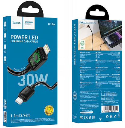 Daten- und Ladekabel USB-C - Lightning HOCO U146, 30W, 1.2m, Schwarz