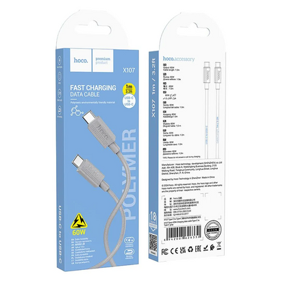 USB-C Daten- und Ladekabel - USB-C HOCO X107, 60W, 1m, Grau