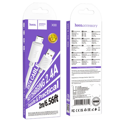 Daten- und Ladekabel USB-A - microUSB HOCO X88, 18W, 2m, Weiß