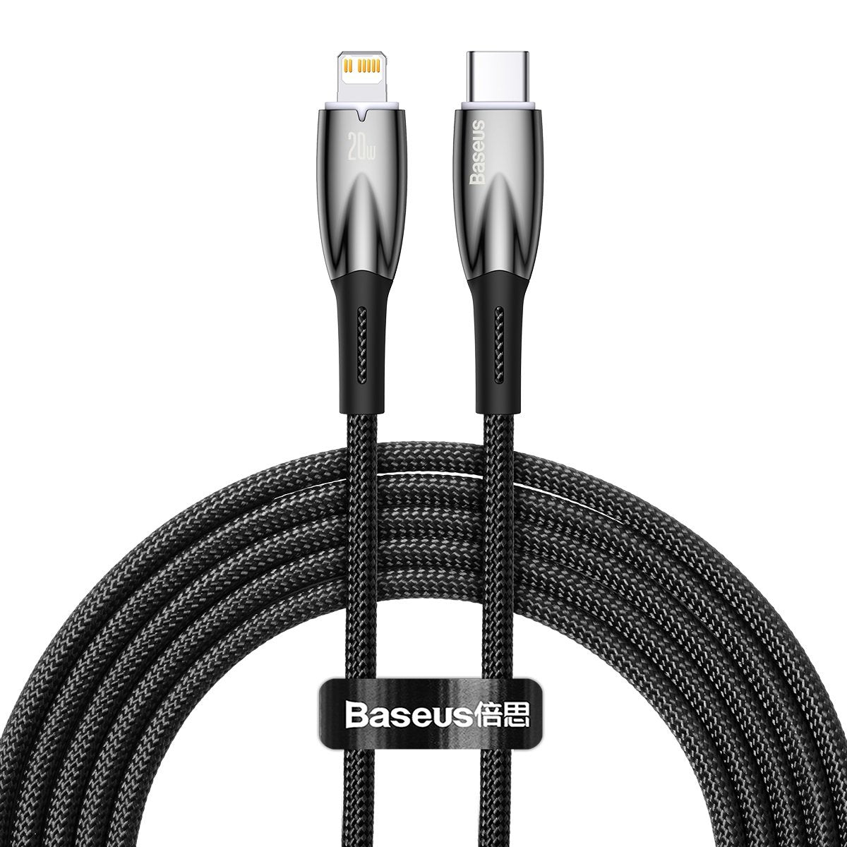 USB-C-Daten- und Ladekabel – Lightning Baseus Glimmer-Serie, 20 W, 2 m, Schwarz CADH000101 