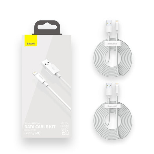 Daten- und Ladekabel USB-A - Lightning Baseus Simple Wisdom, 18W, 1.5m, Set 2 Stück, Weiß TZCALZJ-02