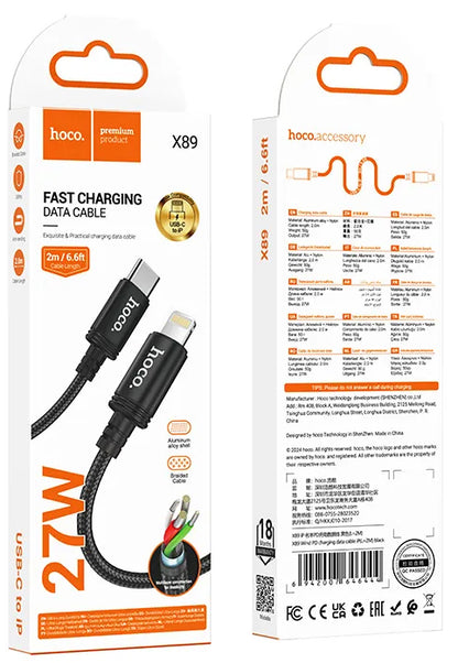 USB-C to Lightning Data and Charging Cable HOCO X89, 27W, 2m, Black