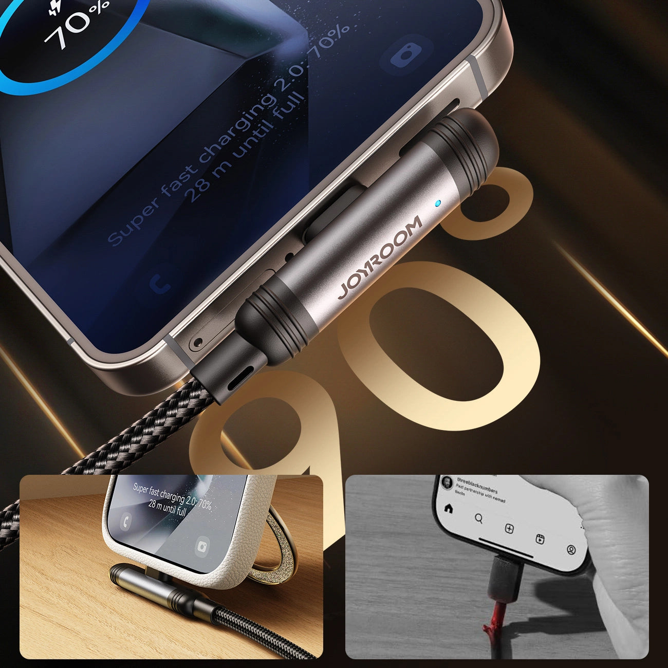 USB-C Data and Charging Cable - USB-C Joyroom S-A56 EnjoyX Angled, 60W, 1.2m, Black