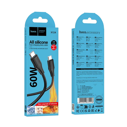 USB-C Data and Charging Cable - USB-C HOCO X124, 60W, 1m, Black