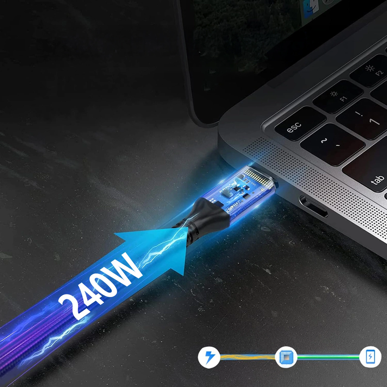 USB-C Data and Charging Cable - USB-C WZK WPS-UY42S, 240W, 2m, Black