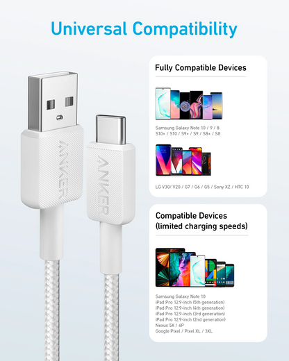 Daten- und Ladekabel USB-A - USB-C Anker 322, 18W, 1,8m, Weiß A81H6G21