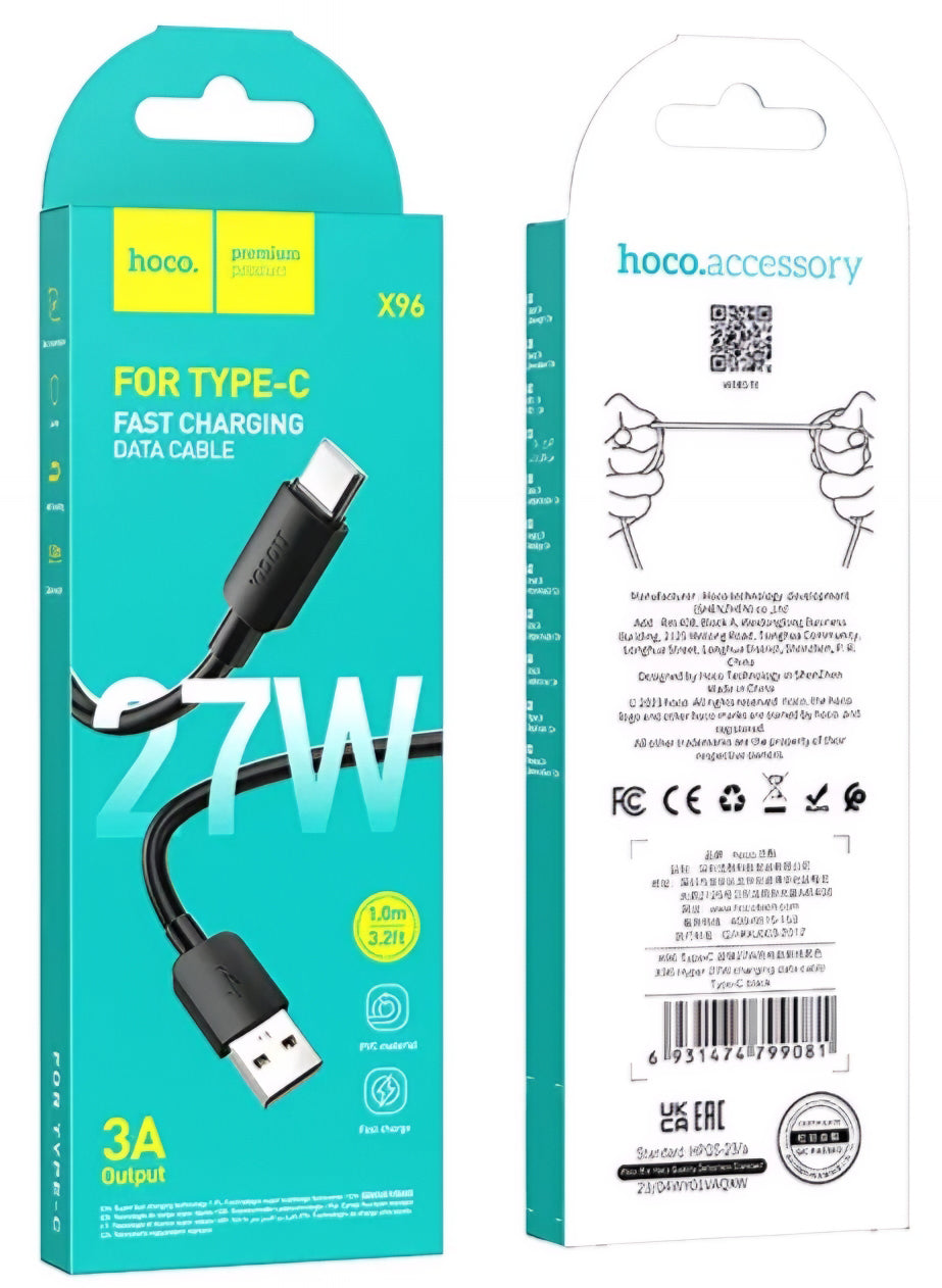 Daten- und Ladekabel USB-A - USB-C HOCO X96, 27W, 1m, Schwarz