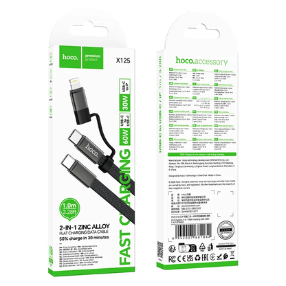 Daten- und Ladekabel USB-C - Lightning / USB-C HOCO X125, 60W, 1m, Schwarz