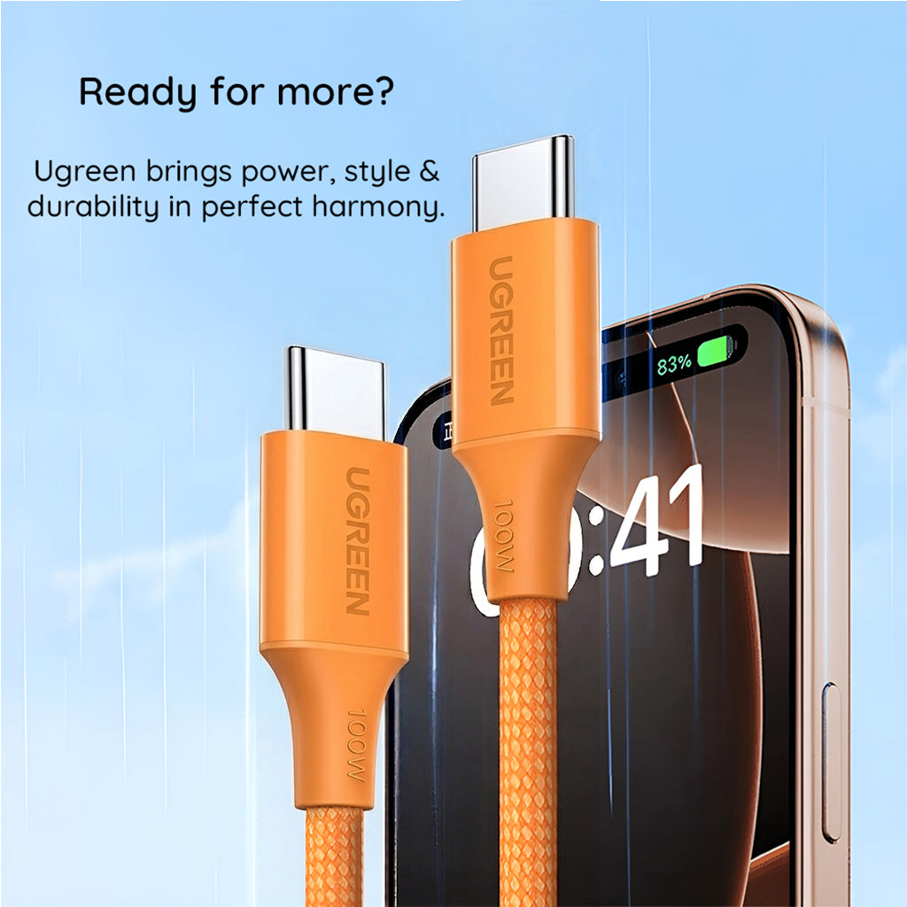 Daten- und Ladekabel USB-C - USB-C UGREEN L502, 100W, 1m, Orange