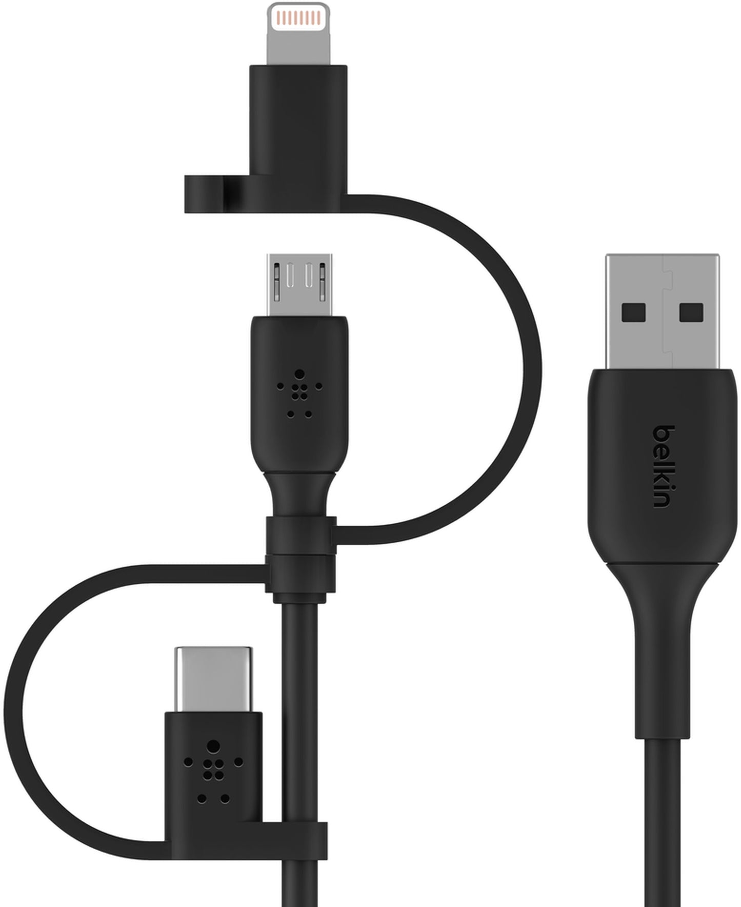 Daten- und Ladekabel USB-A - Lightning / microUSB / USB-C Belkin BoostCharge, 1m, Schwarz CAC001bt1MBK