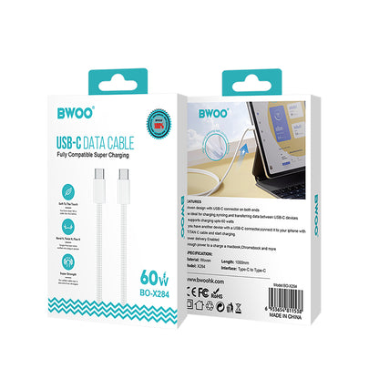 USB-C Daten- und Ladekabel - USB-C BWOO BO-X284, 60W, 1m, Weiß