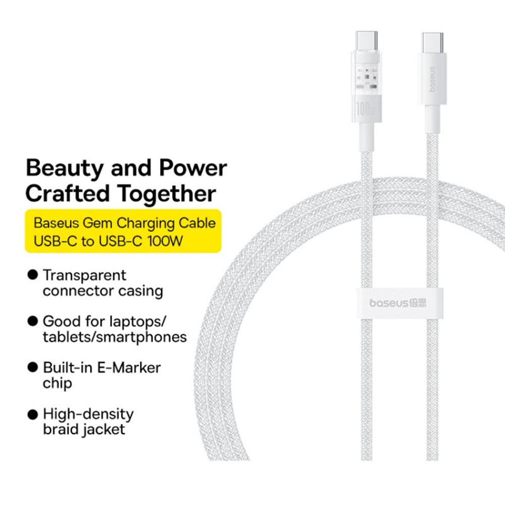 USB-C - USB-C Daten- und Ladekabel Baseus Gem, 100W, 2m, Weiß P10373000211-01