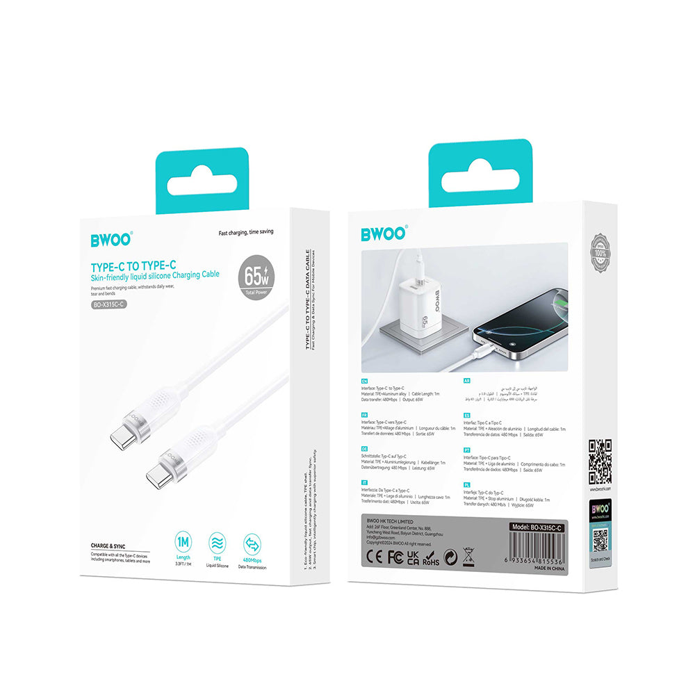 USB-C Daten- und Ladekabel - USB-C BWOO BO-X315C, 100W, 1m, Weiß