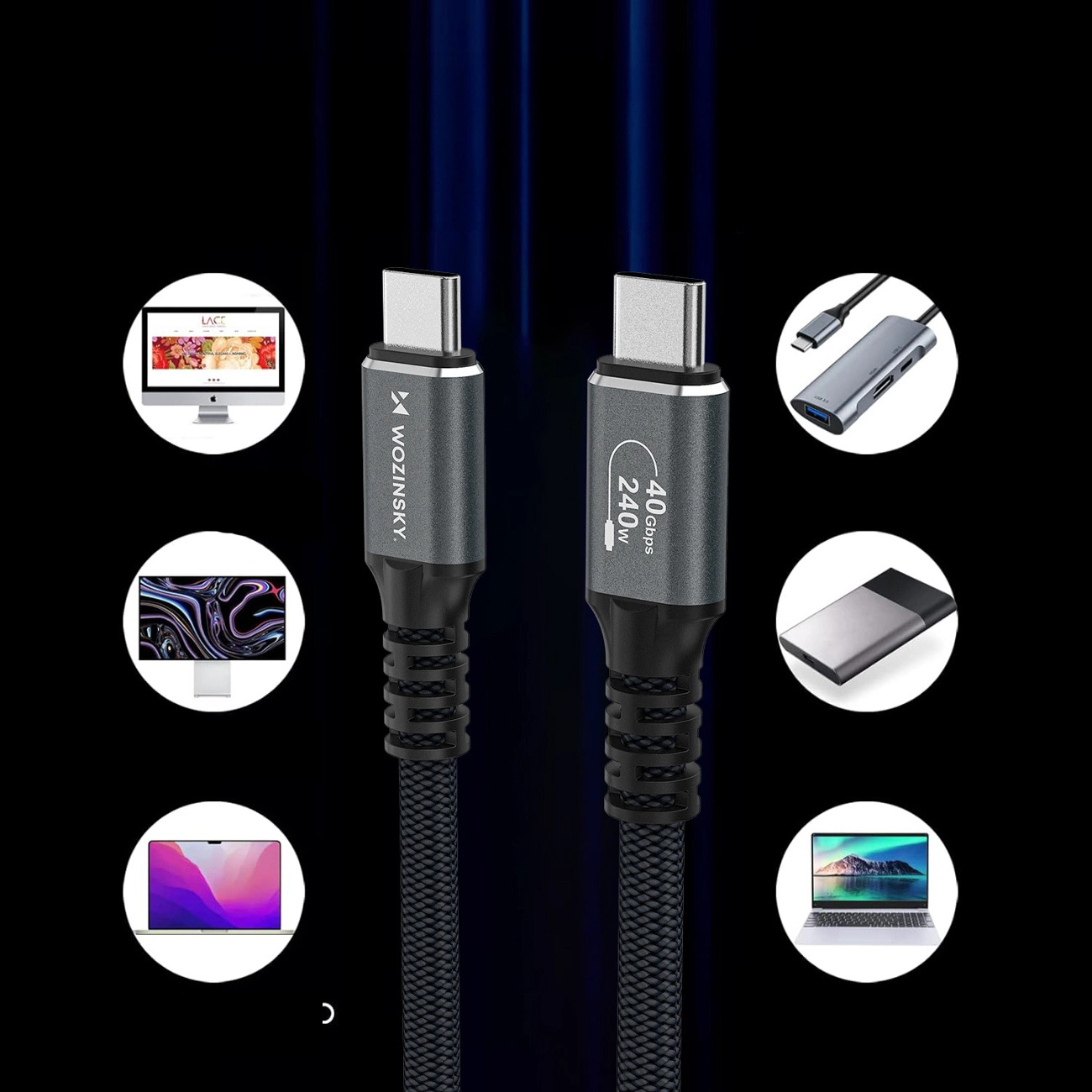 USB-C Data and Charging Cable - USB-C WZK WPS-UY42S, 240W, 2m, Black