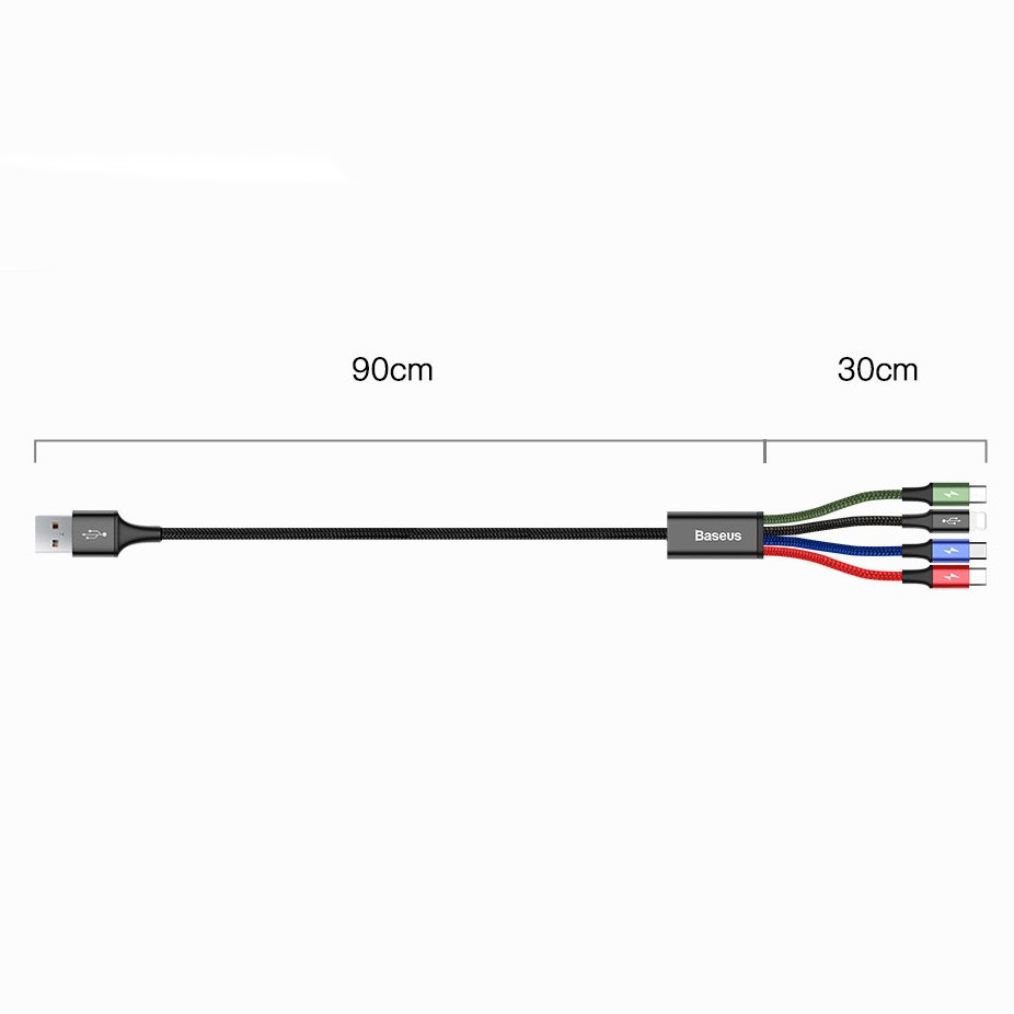 USB-A-Ladekabel – 2 x Lightning/Micro-USB/USB-C Baseus Rapid, 20 W, 1,2 m, Schwarz CA1T4-A01