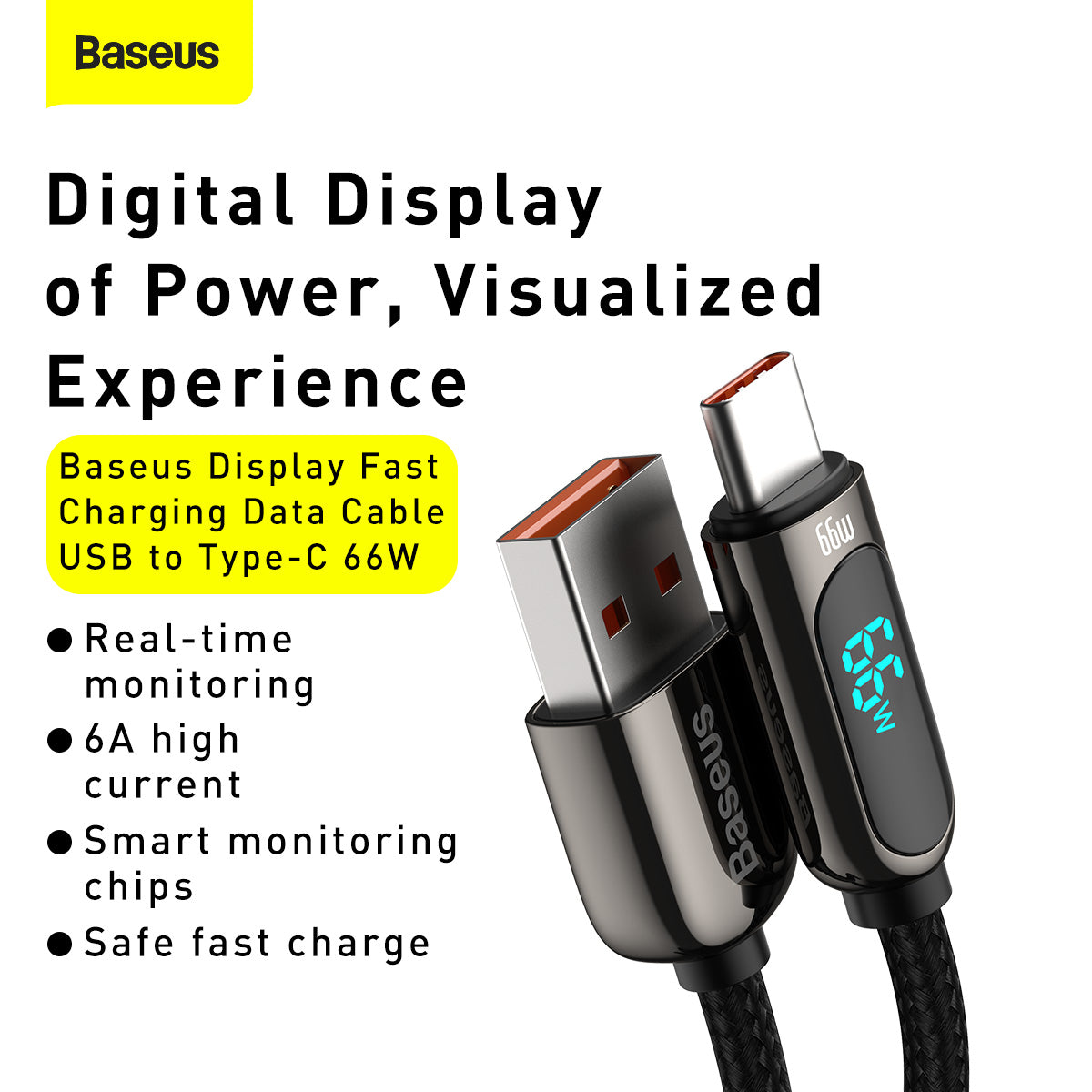 Daten- und Ladekabel USB-A - USB-C Baseus Display, 66W, 2m, Schwarz CASX020101