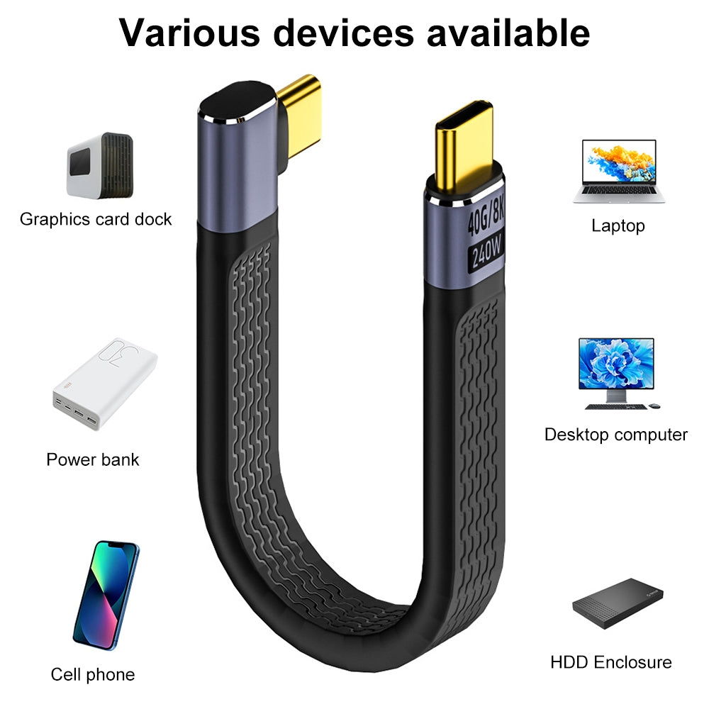 USB-C Daten- und Ladekabel - USB-C OEM Angled 8K Video, 240W, 0,15m, Schwarz