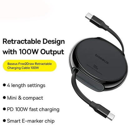 USB-C Daten- und Ladekabel - USB-C Baseus Pathfinder Retractable, 100W, 1m, Schwarz P10368400111-00