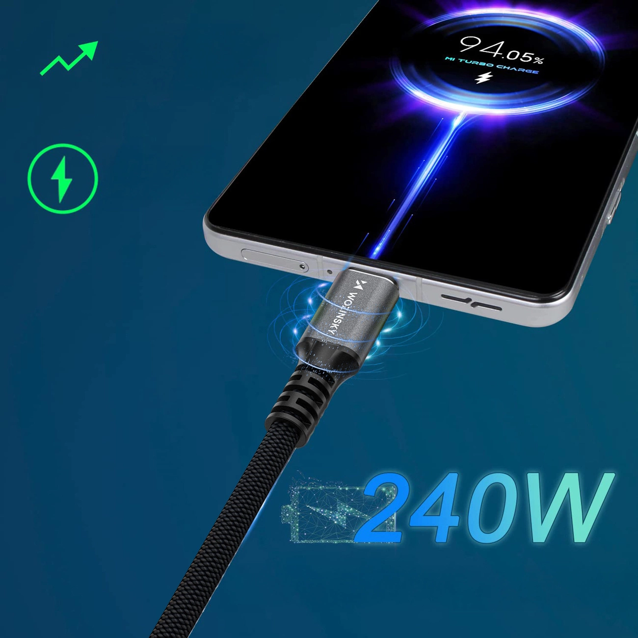 USB-C Data and Charging Cable - USB-C WZK WPS-UY42S, 240W, 2m, Black
