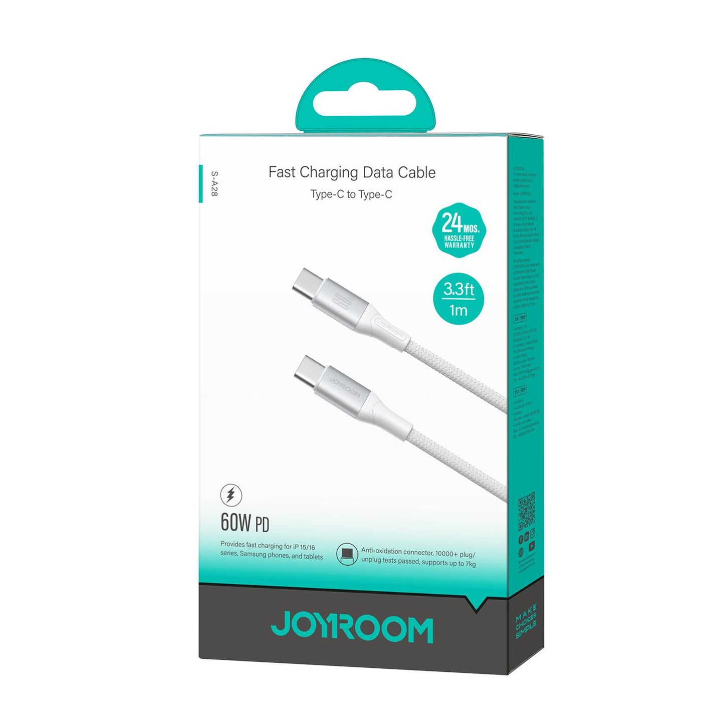 USB-C Daten- und Ladekabel - USB-C Joyroom S-A28 Flash, 60W, 1m, Weiß