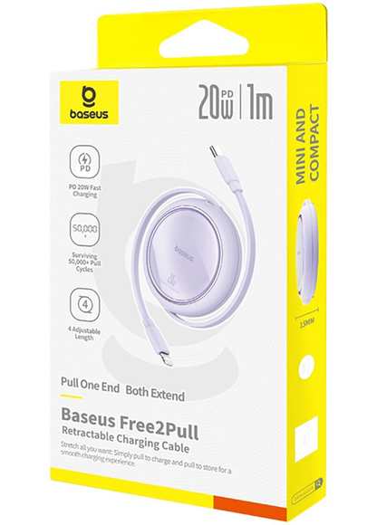 Daten- und Ladekabel USB-C - Lightning Baseus Free2Pull Mini Retractable, 20W, Lila P10364501511-00