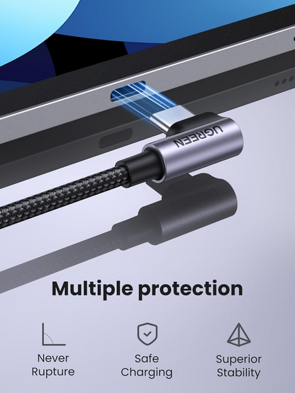 UGREEN US255 Angled USB-C to USB-C Data and Charging Cable, 60W, 3m, Gray