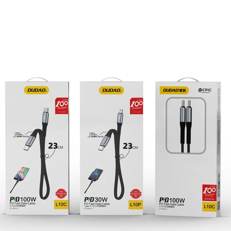 Daten- und Ladekabel USB-C - USB-C Dudao L10C, 100W, 0.23m, Schwarz