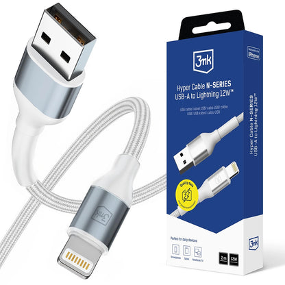 Daten- und Ladekabel USB-A - Lightning 3MK Hyper N, 12W, 2m, Weiß