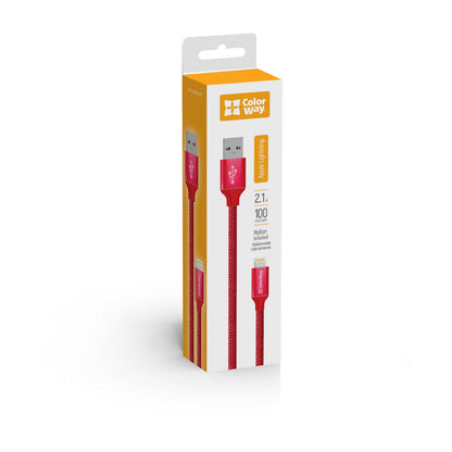 USB-A to Lightning Data and Charging Cable ColorWay CW-CBUL004, 18W, 1m, Red