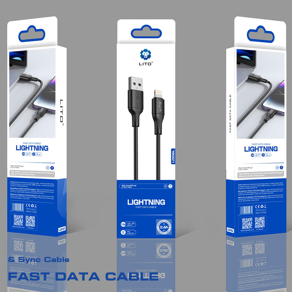 Daten- und Ladekabel USB-A - Lightning Lito LD06L, 18W, 1m, Schwarz