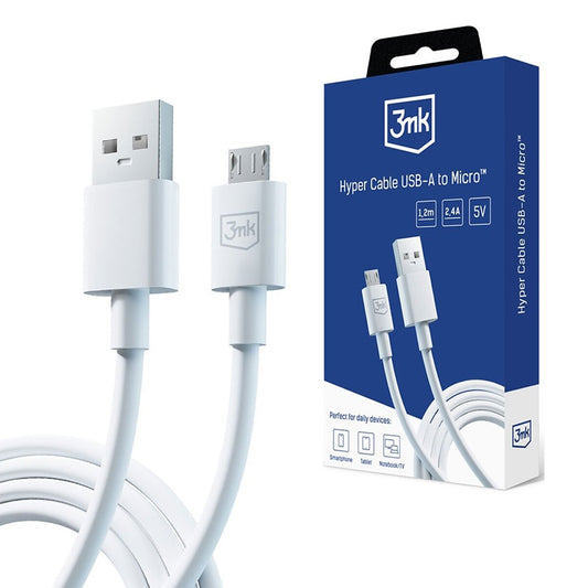 Daten- und Ladekabel USB-A - microUSB 3MK Hyper, 18W, 1.2m, Weiß