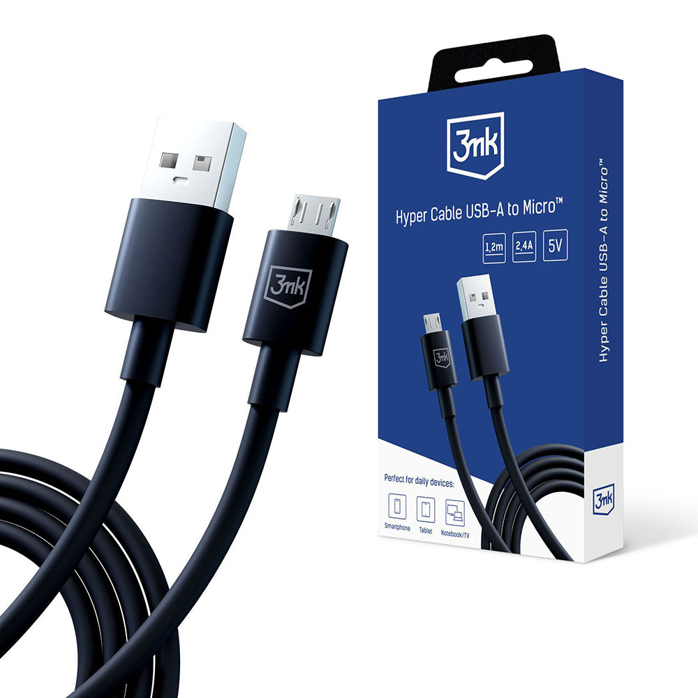 Daten- und Ladekabel USB-A - microUSB 3MK Hyper, 18W, 1.2m, Schwarz