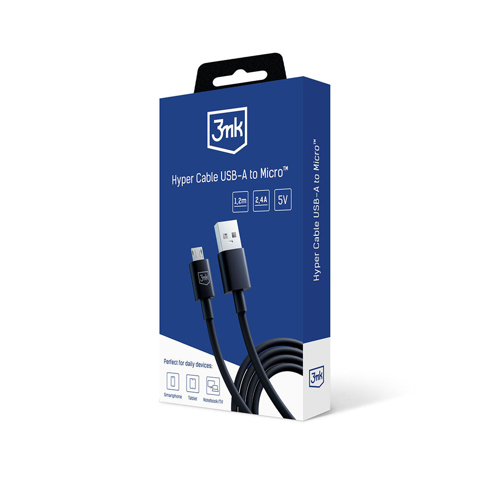 Daten- und Ladekabel USB-A - microUSB 3MK Hyper, 18W, 1.2m, Schwarz
