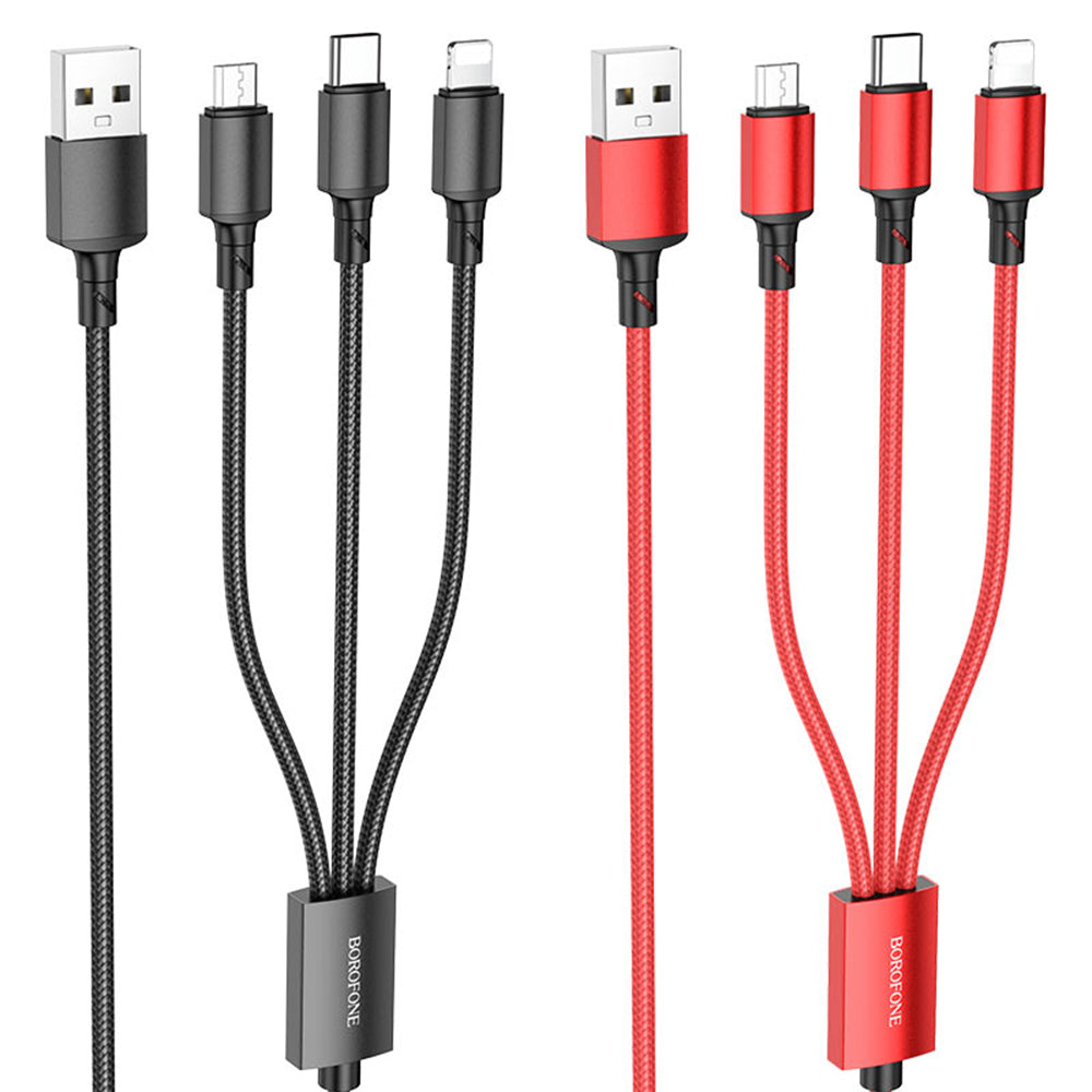 Ladekabel USB-A - Lightning / microUSB / USB-C Borofone BX72, 18W, 1m, Schwarz