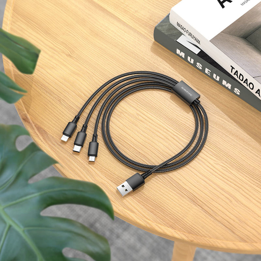 Ladekabel USB-A - Lightning / microUSB / USB-C Borofone BX72, 18W, 1m, Schwarz