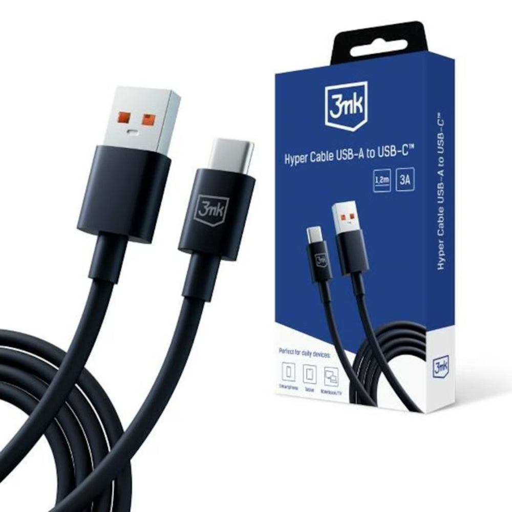 Daten- und Ladekabel USB-A - USB-C 3MK Hyper, 18W, 1.2m, Schwarz