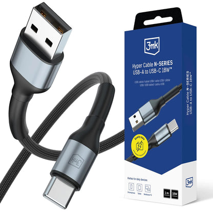Daten- und Ladekabel USB-A - USB-C 3MK Hyper N 18, 18W, 1m, Schwarz