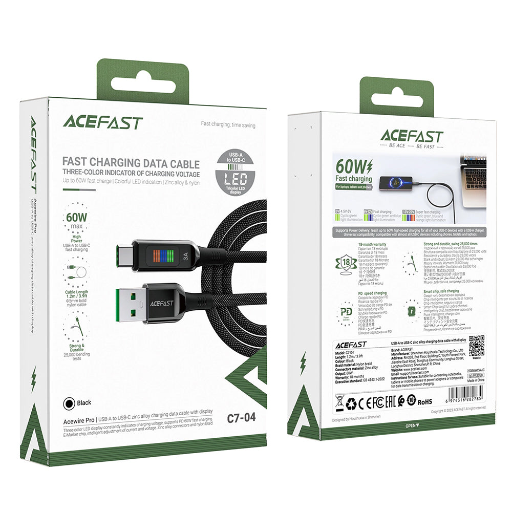 Daten- und Ladekabel USB-A - USB-C Acefast C7-04, 18W, 1,2m, Schwarz