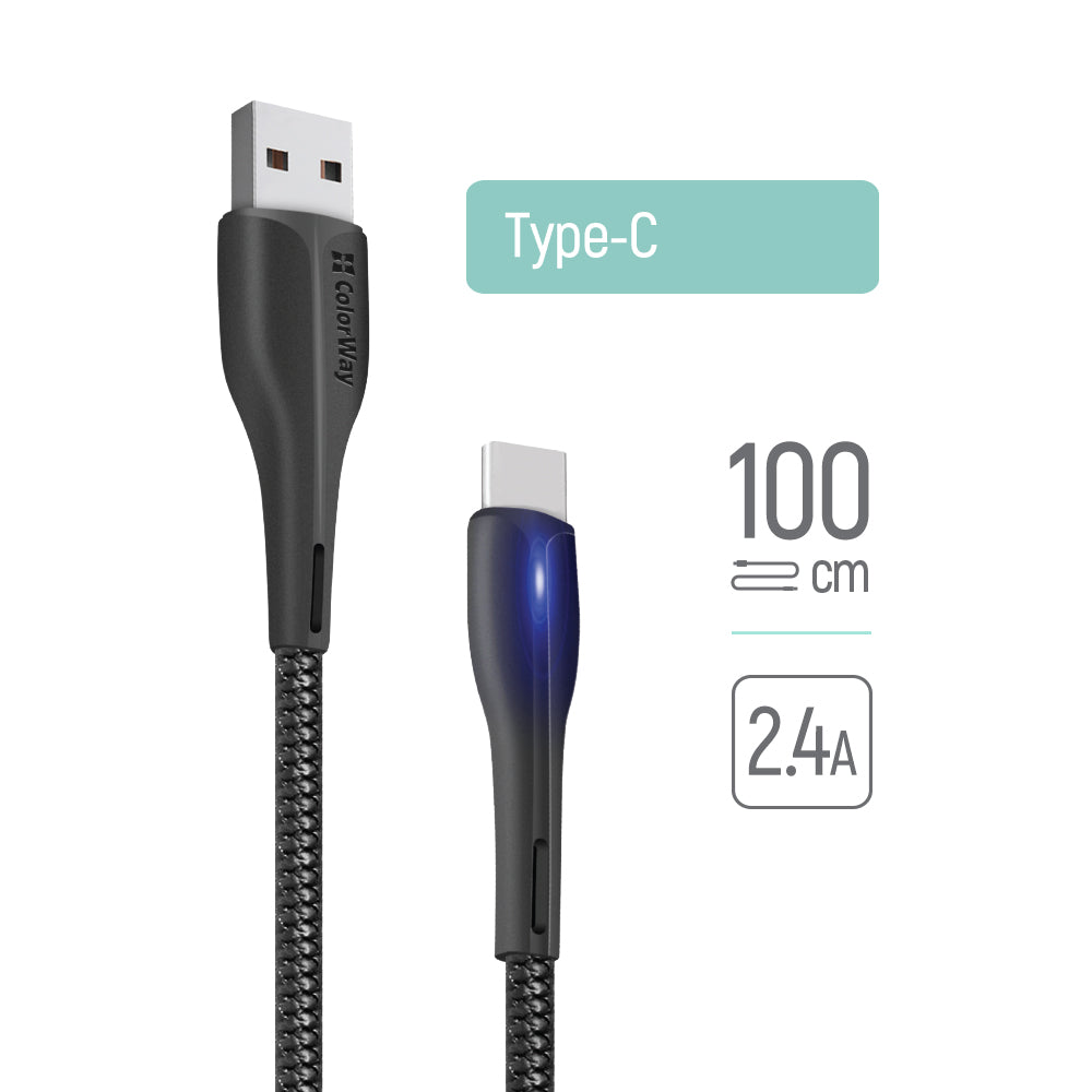 USB-A to USB-C Data and Charging Cable ColorWay CW-CBUC034, 18W, 1m, Black