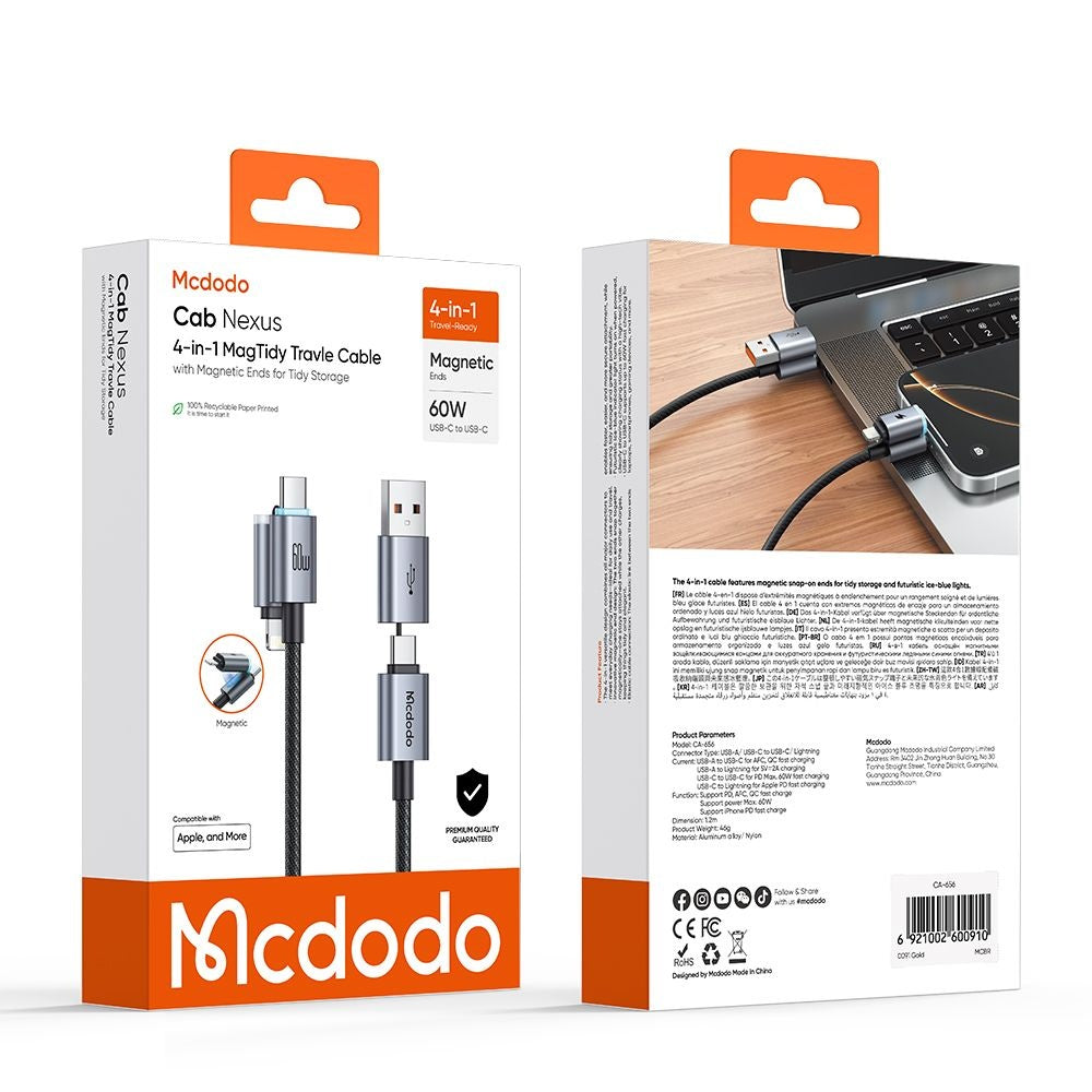 Daten- und Ladekabel USB-A / USB-C - USB-C / Lightning McDodo CA-6560, 60W, 1,2m, Schwarz