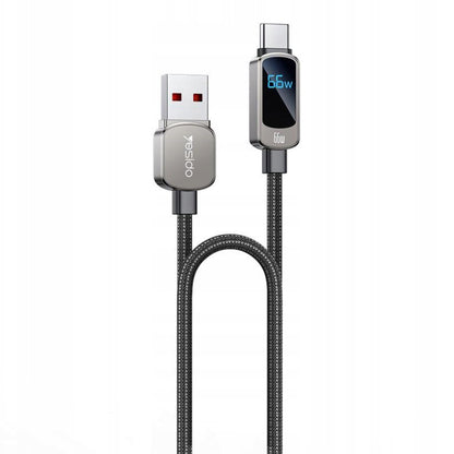 USB-A to USB-C Data and Charging Cable Yesido CA128C Display, 66W, 1.2m, Black